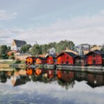 Red-ochre riverside warehouses