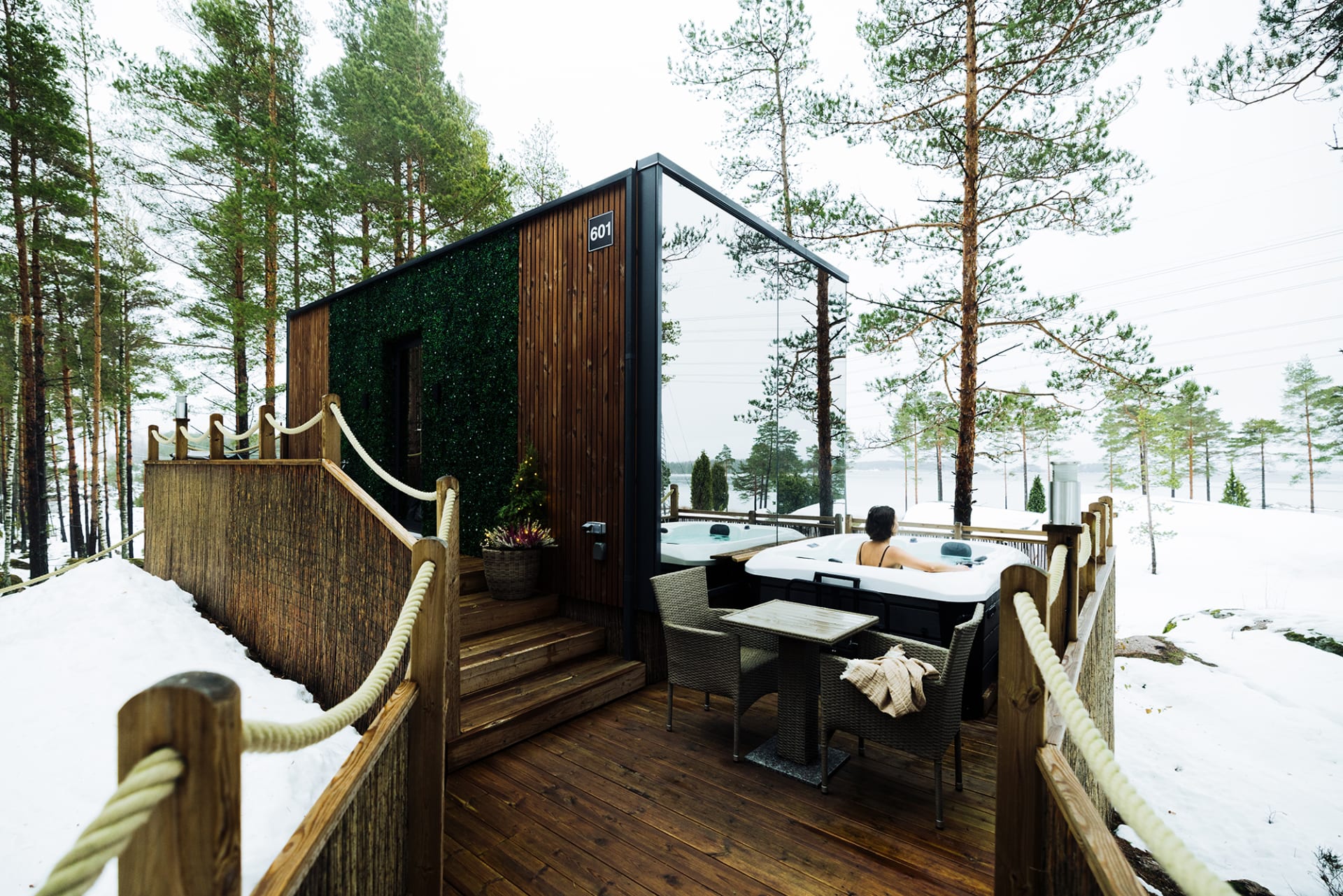 The terrace has its own private outdoor hot tub, which is washed and filled with new hot water for each guest.