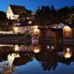 Old Porvoo riverside warehouses by night