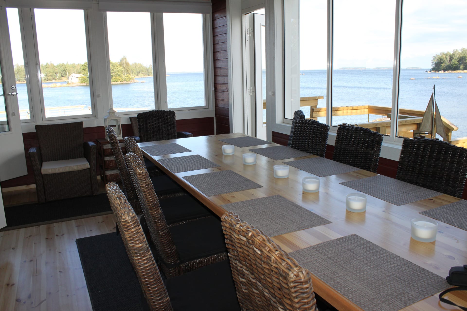 A dining area with a seaview