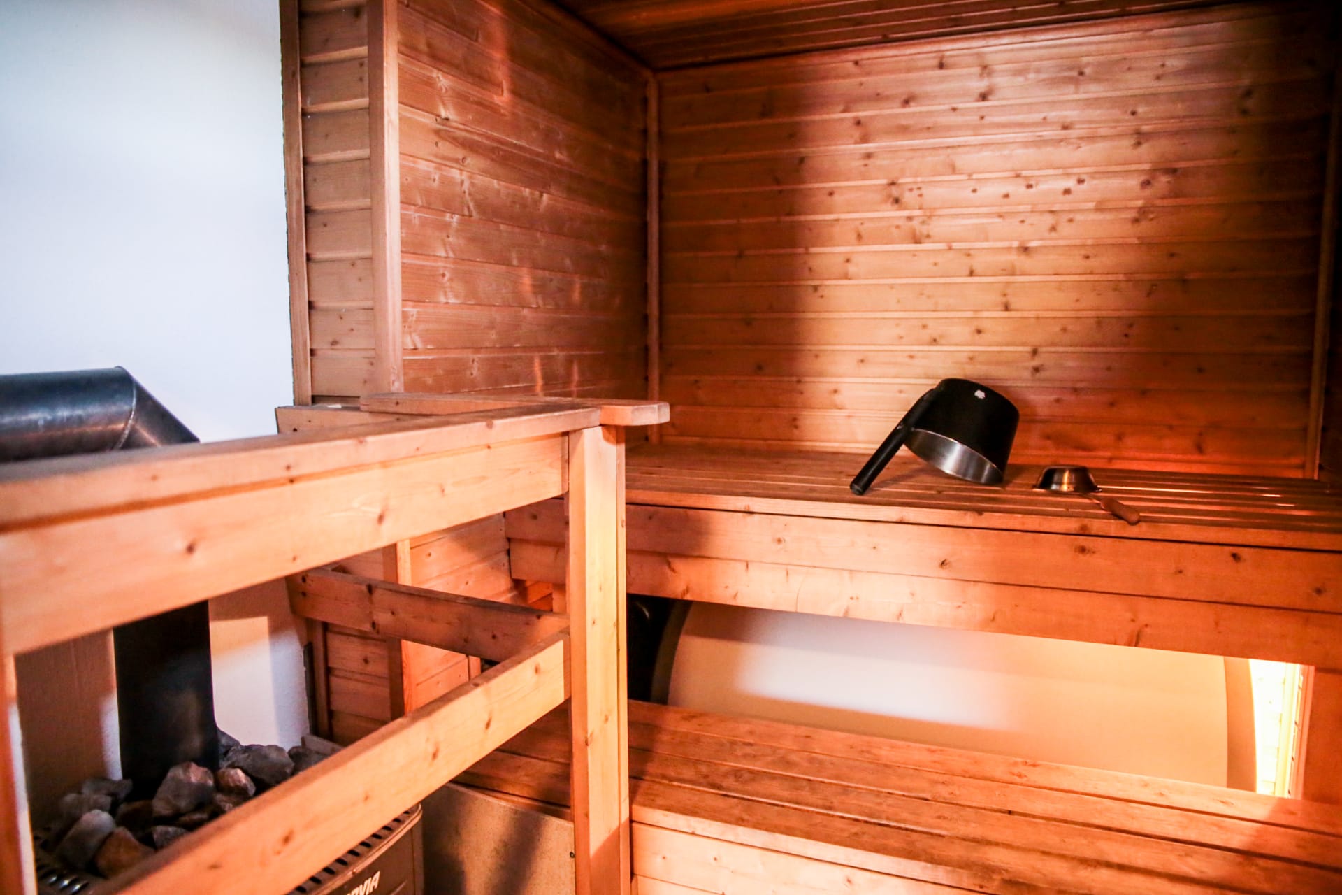 A wood-heated sauna in the cottage