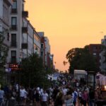 Busy street in the evening.