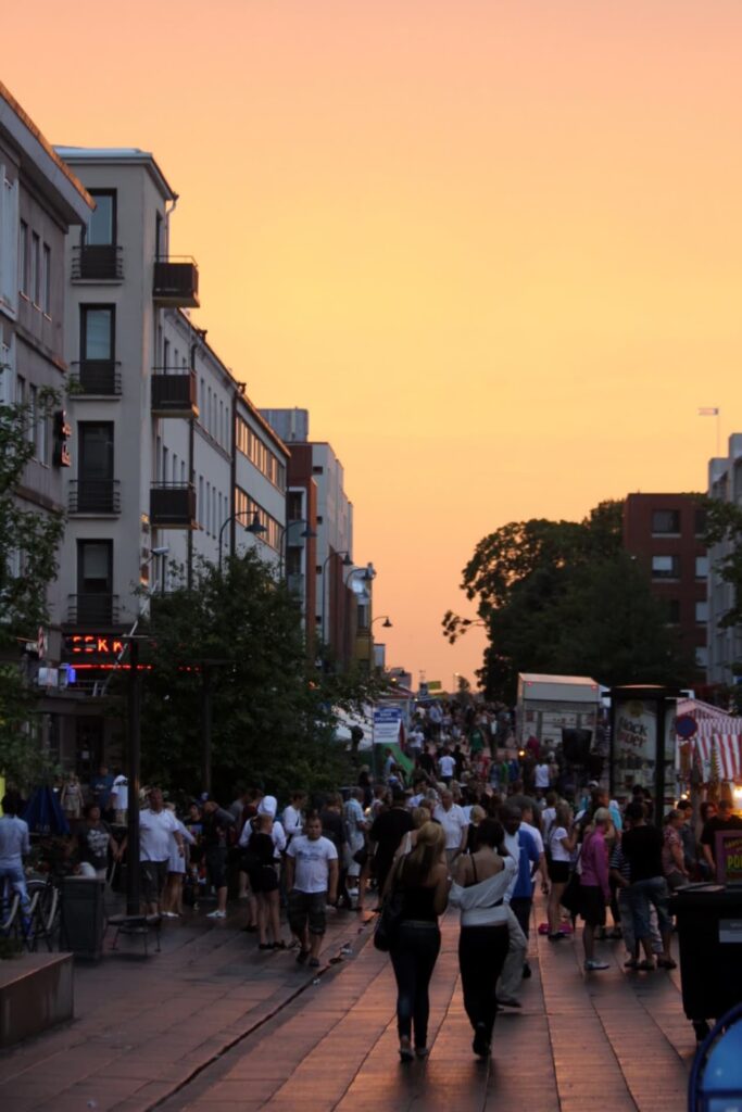 Busy street in the evening.