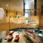 Bird-eye view of the Boat hall with mostly wooden boats.