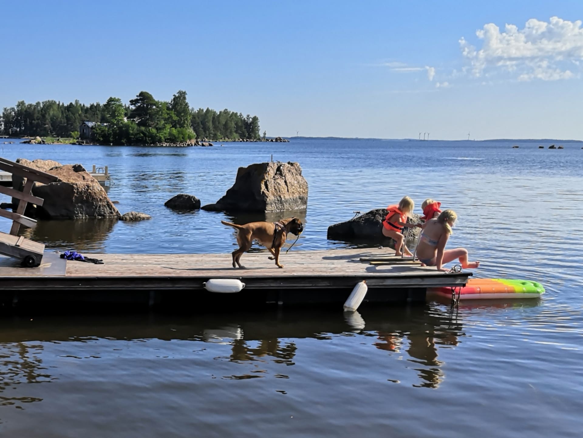 A private pier wit a swimming ladder