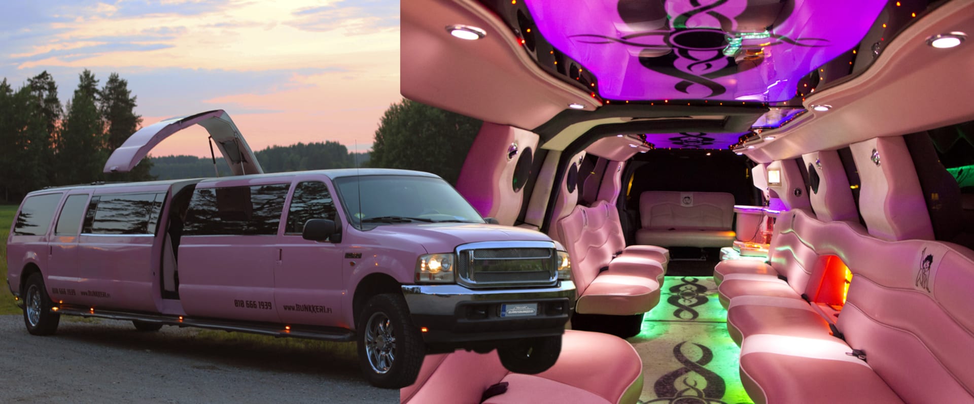 Pink limousine. Ford Excursion.