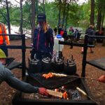 Picnic meal by the campfire