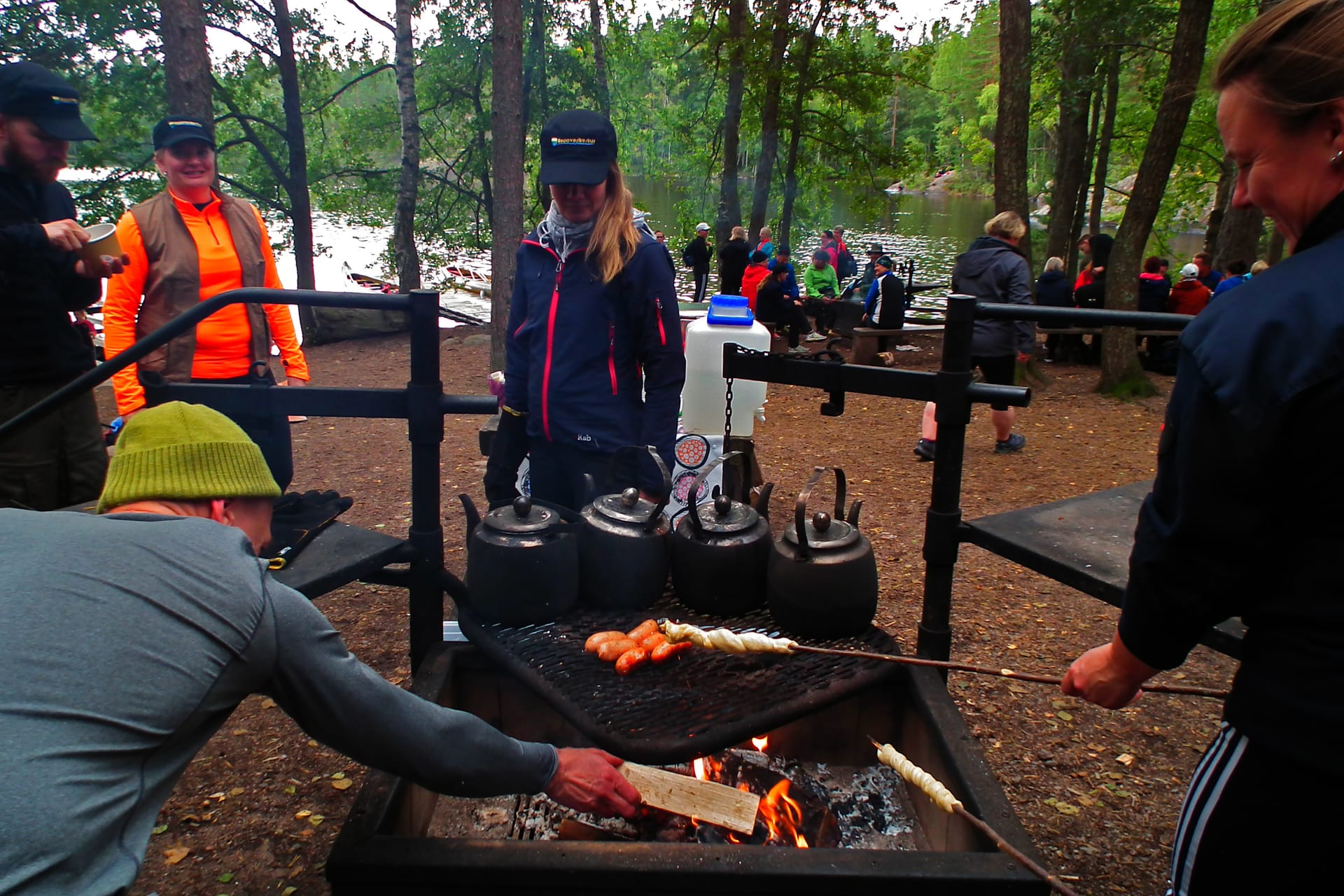 Picnic meal by the campfire