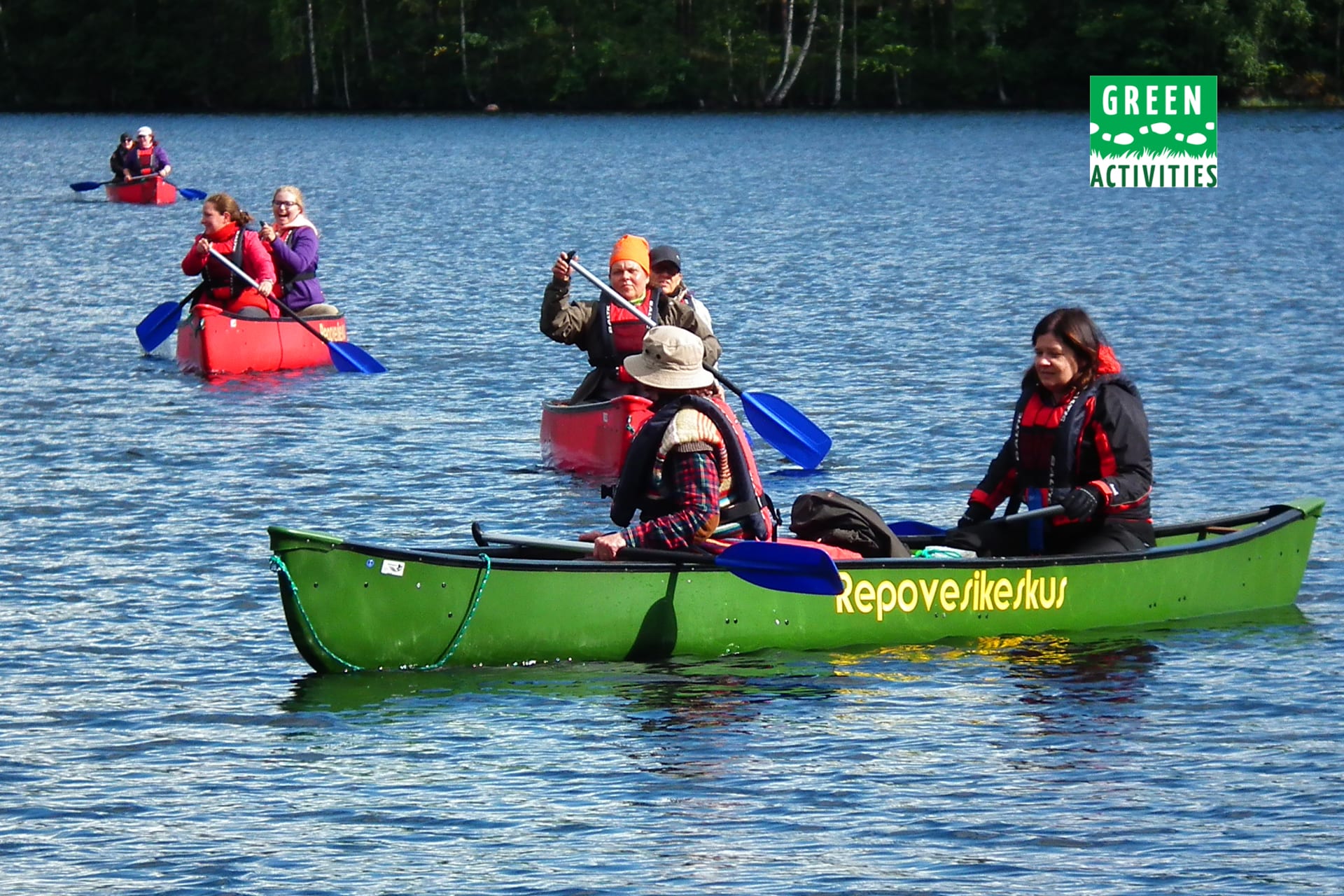A Small guided paddling trip by open canoes